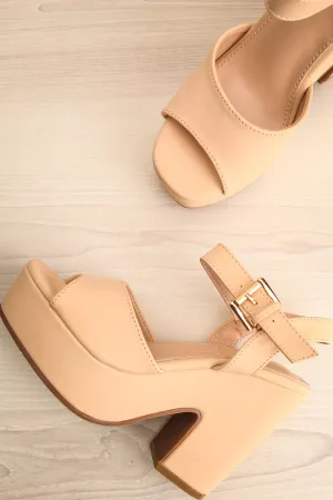 Kristy Beige | Chunky Heeled Platform Sandals