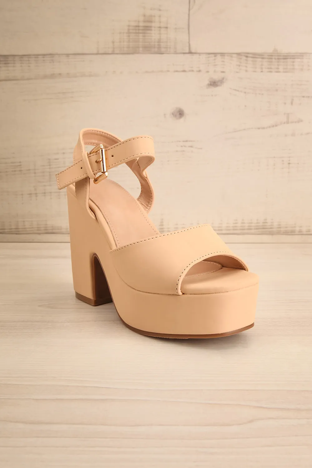 Kristy Beige | Chunky Heeled Platform Sandals