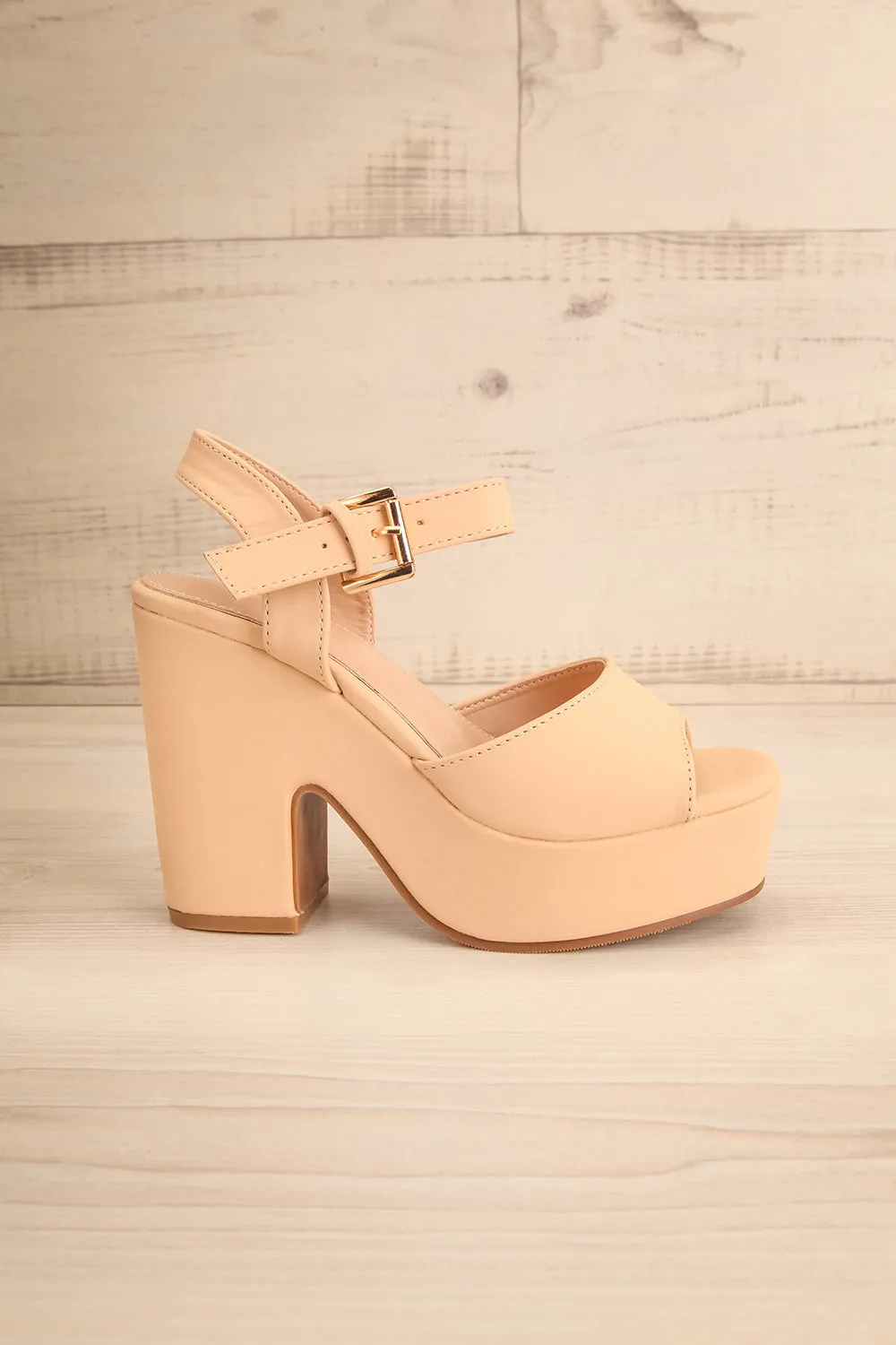 Kristy Beige | Chunky Heeled Platform Sandals