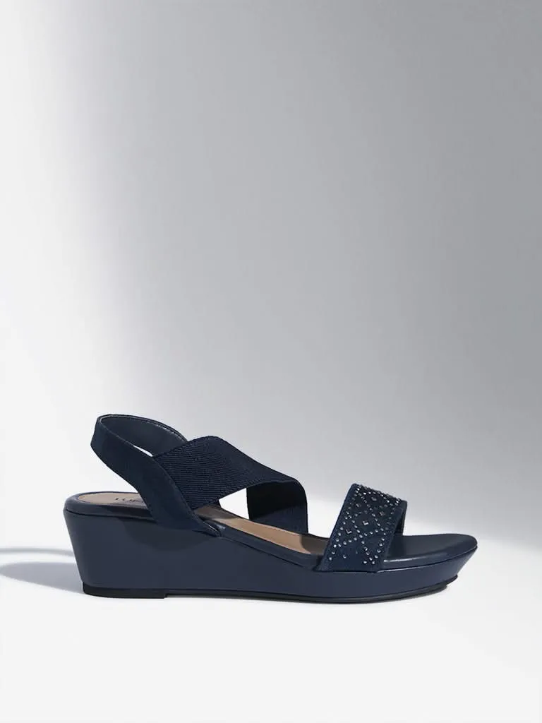 LUNA BLU Navy Slingback Wedge Heel Sandals