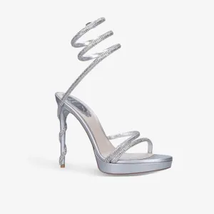 Margot 120 satin heeled sandals with crystals Rene Caovilla, silver