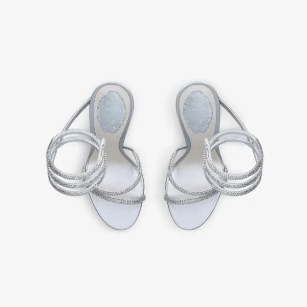 Margot 120 satin heeled sandals with crystals Rene Caovilla, silver
