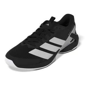 Men`s Adizero Ubersonic 5 Tennis Shoes Core Black and Silver Metallic