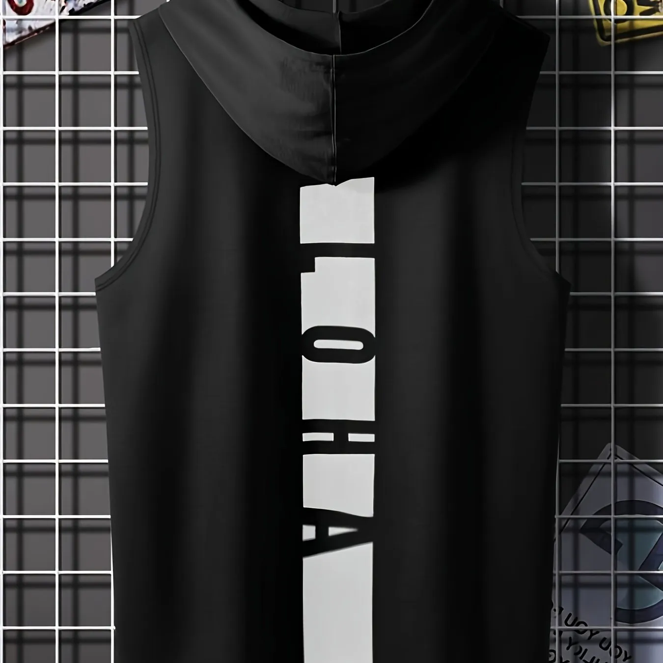 Men's Sleeveless Hooded Tank Top With Letter Print, Casual Sportswear, Gym Fitness Vest