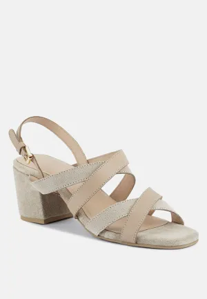 MON-LAPIN Nude High Heeled Block Leather Sandal