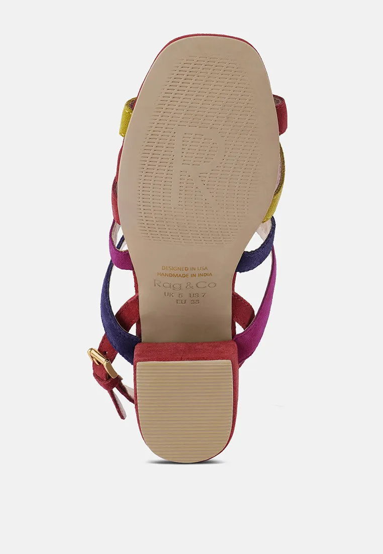 MON-LAPIN Red High Block Heel Leather Sandal