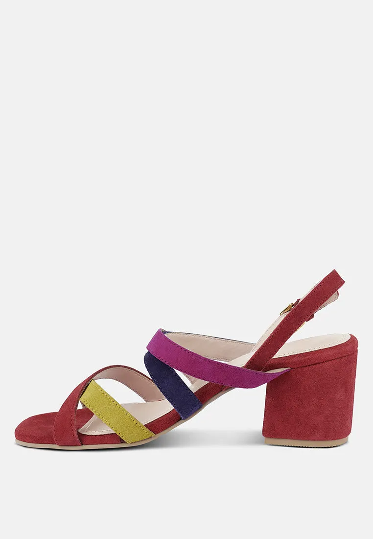 MON-LAPIN Red High Block Heel Leather Sandal