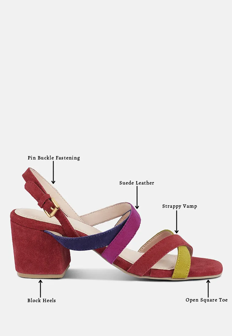 MON-LAPIN Red High Block Heel Leather Sandal