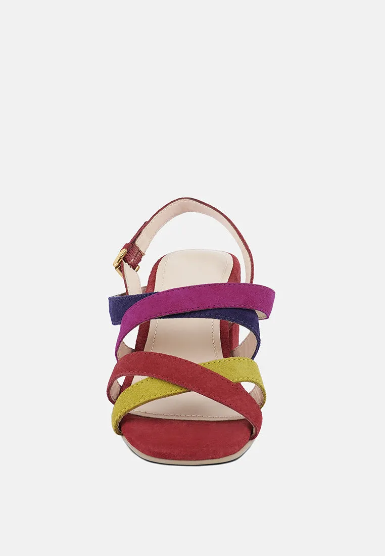 MON-LAPIN Red High Block Heel Leather Sandal