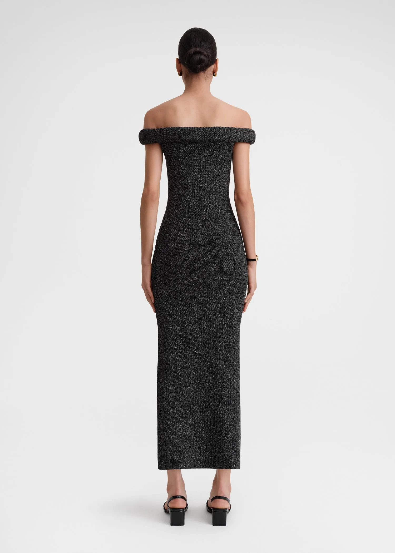Off-shoulder roll knit dress black