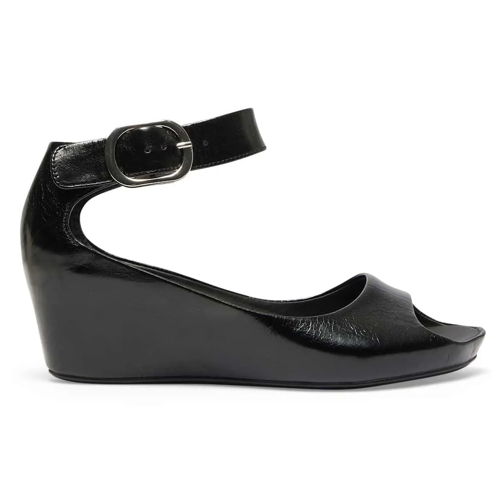 Pippa Wedge in Black Leather