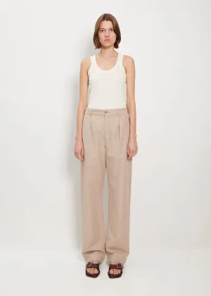 Pleated Straight Linen Cotton Pants