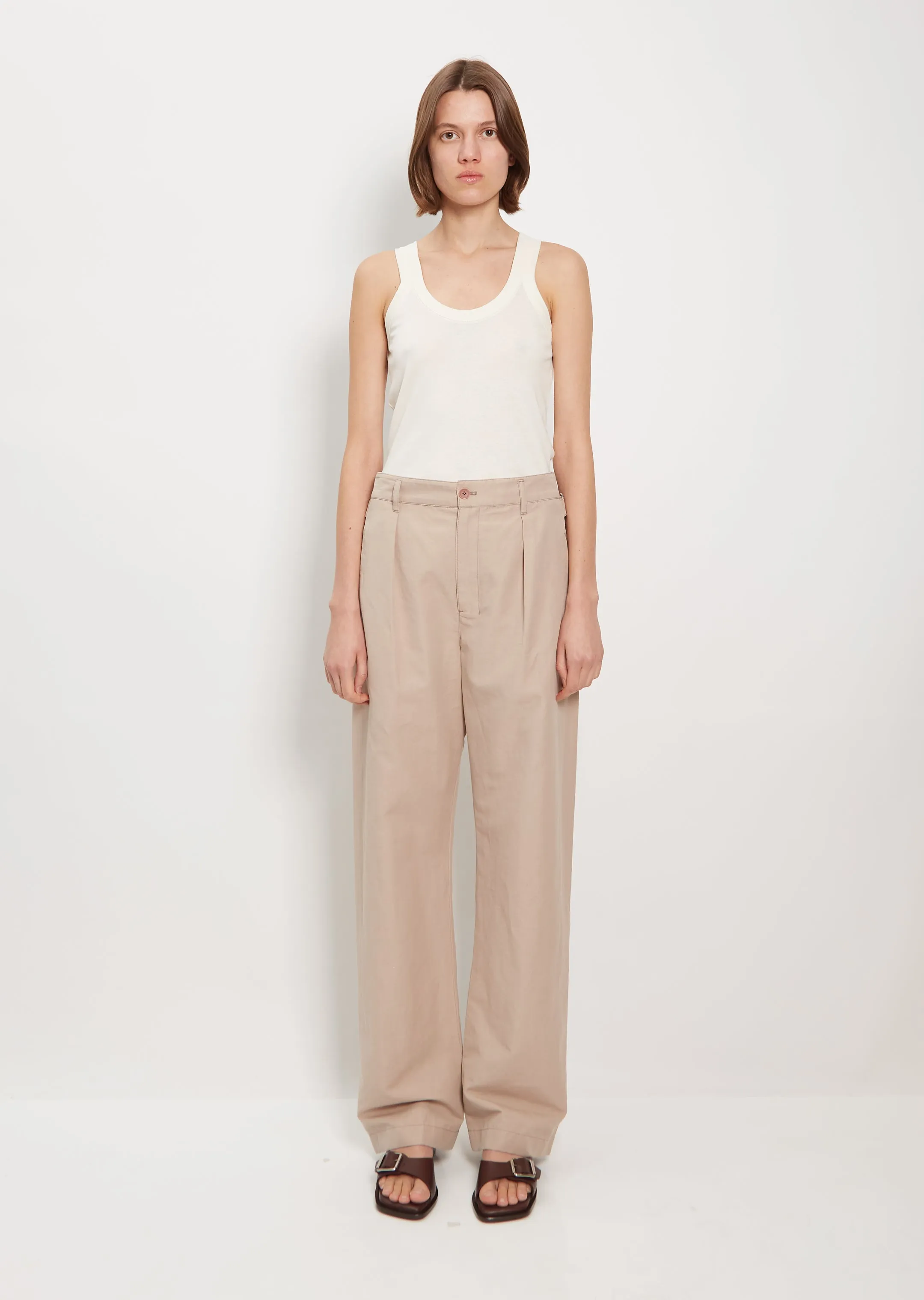 Pleated Straight Linen Cotton Pants