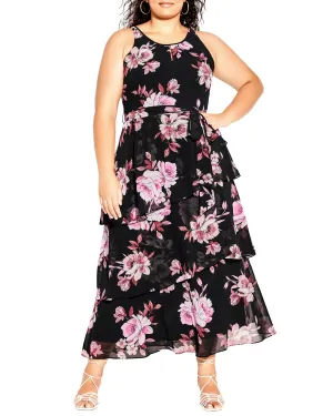 Rosa Floral Party Maxi Dress | Black / Azure Blue