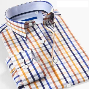 Shirt Men's Autumn Thin Long Sleeve Light Maturity Fashion Business Slim Light Luxury Color Plaid Shirt Men's Wear