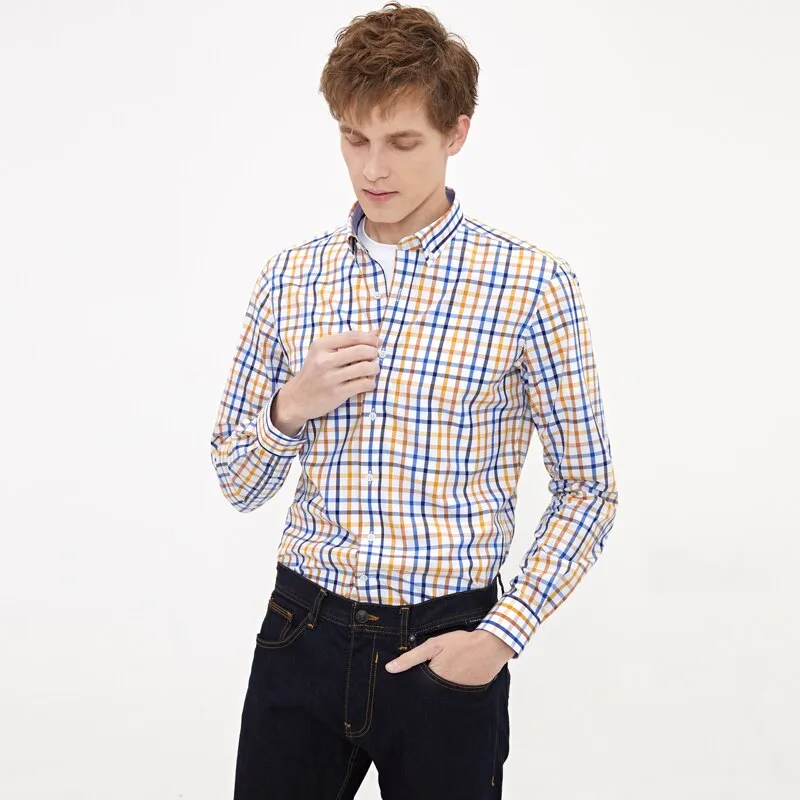 Shirt Men's Autumn Thin Long Sleeve Light Maturity Fashion Business Slim Light Luxury Color Plaid Shirt Men's Wear