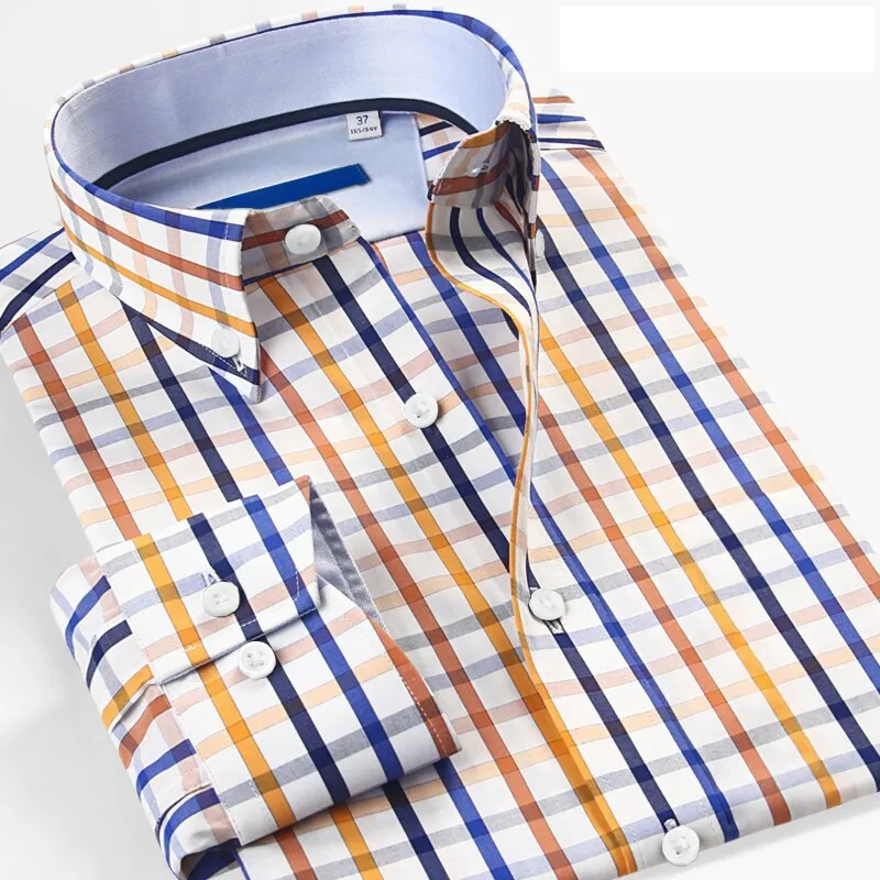Shirt Men's Autumn Thin Long Sleeve Light Maturity Fashion Business Slim Light Luxury Color Plaid Shirt Men's Wear