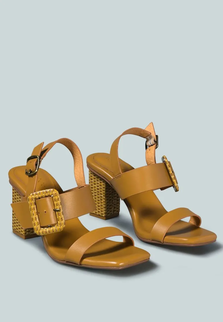 SWIFT Big Buckle Leather Slingback Sandal in Tan