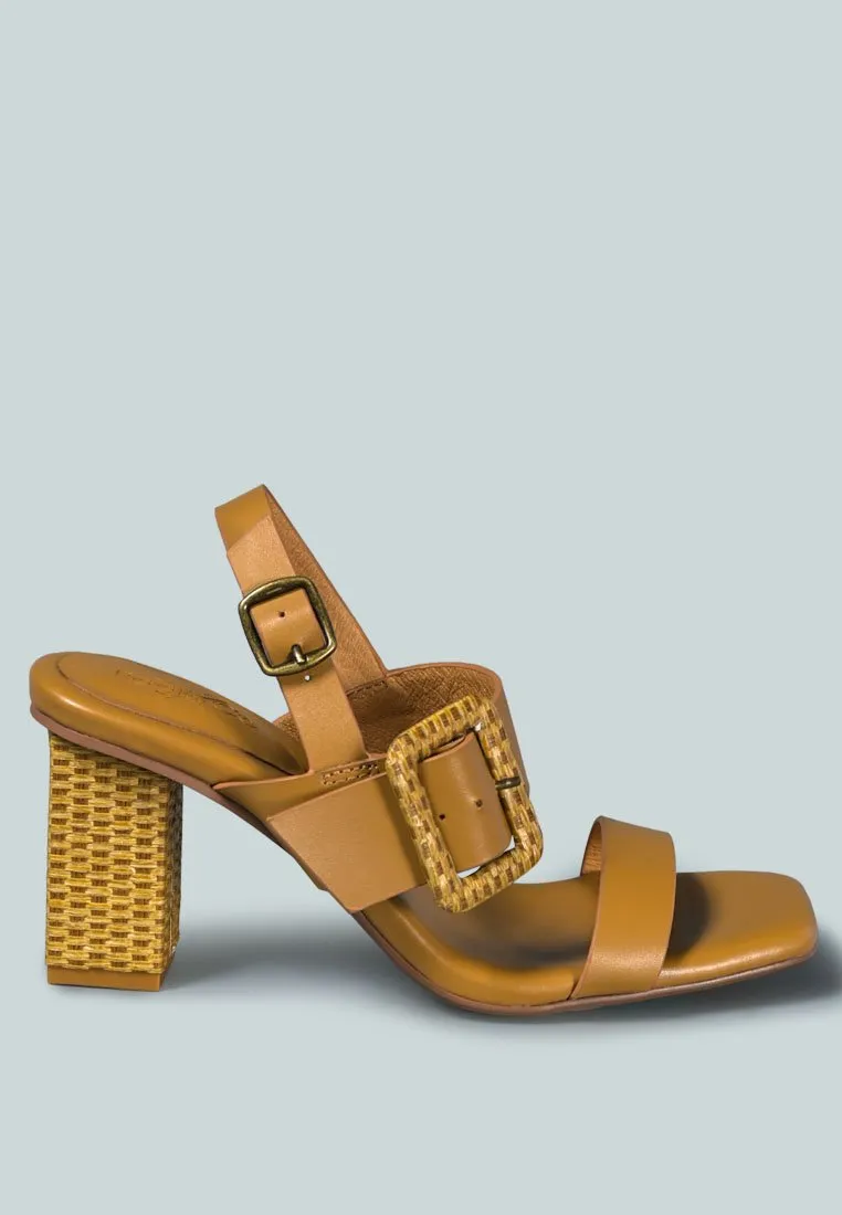 SWIFT Big Buckle Leather Slingback Sandal in Tan