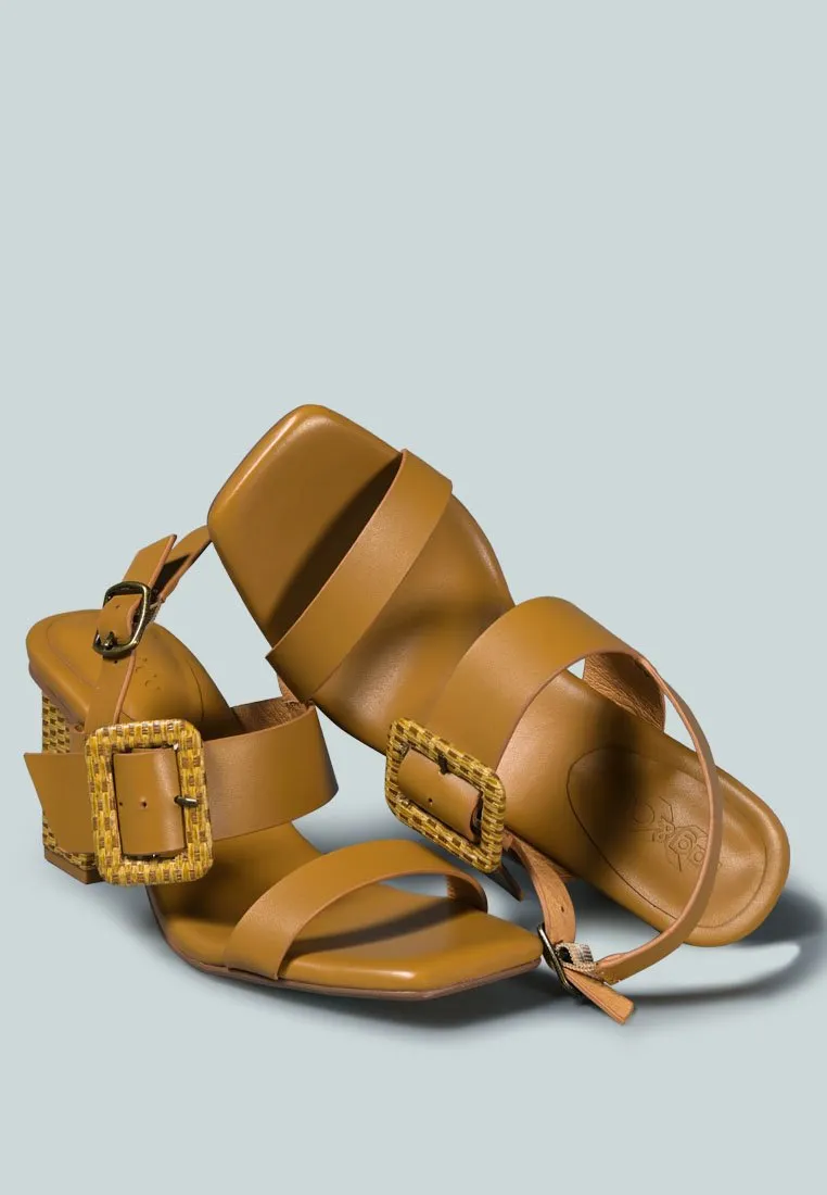 SWIFT Big Buckle Leather Slingback Sandal in Tan