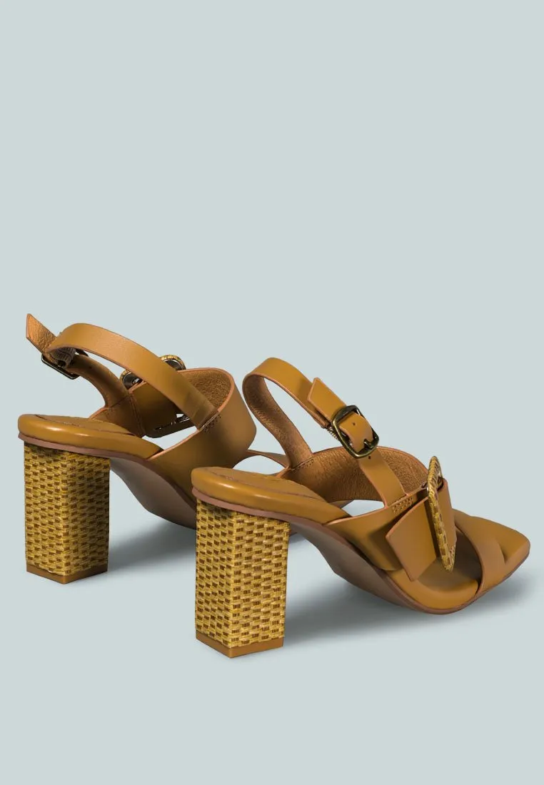 SWIFT Big Buckle Leather Slingback Sandal in Tan