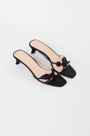 Vintage Black Satin Embellished Rosette Sandal