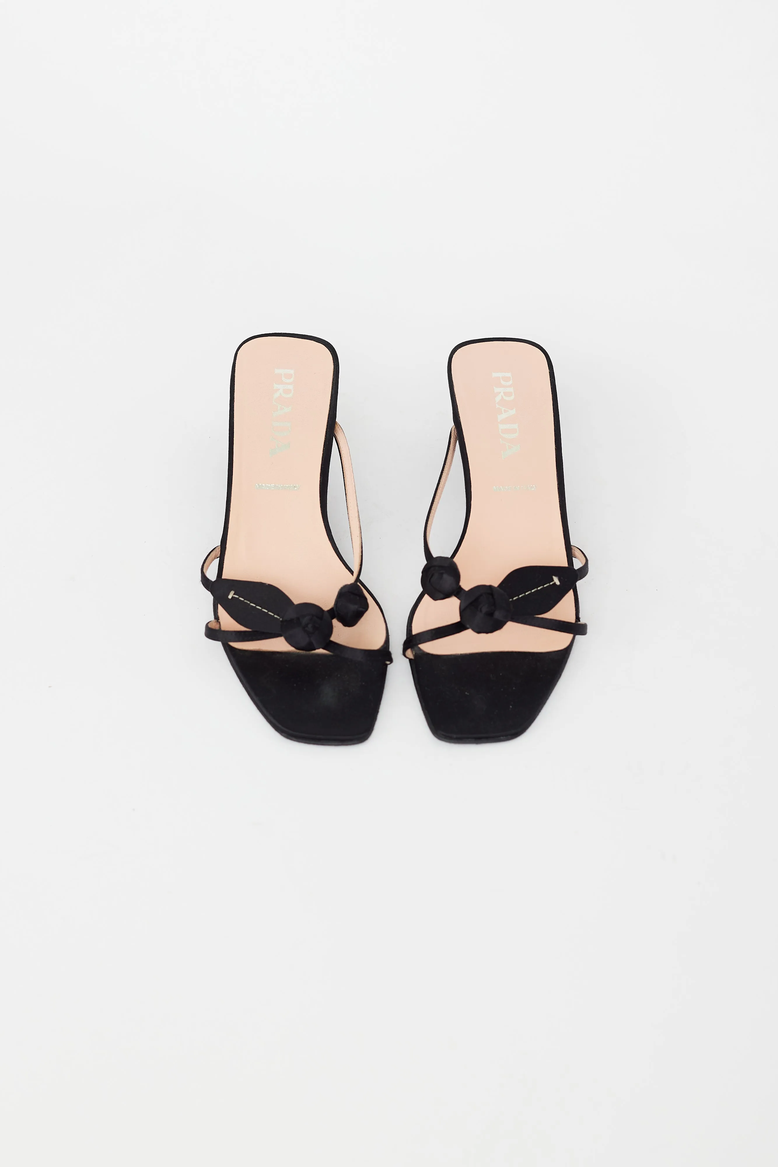 Vintage Black Satin Embellished Rosette Sandal