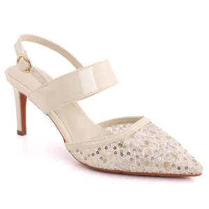 Women “Hani” Designed Net Sequins Adorned Closed Toe Stiletto Heel Sandals